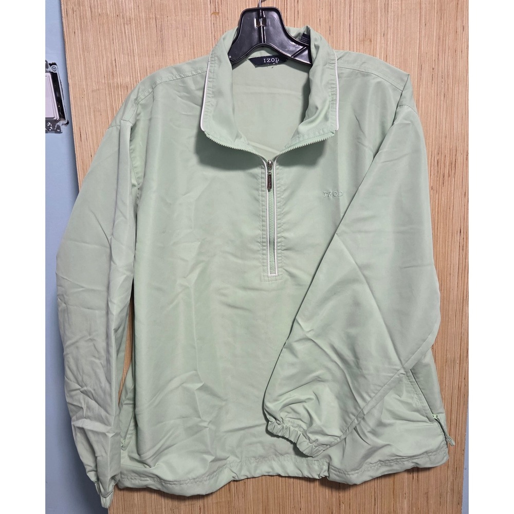 Izod Sz L Ladies Fall/Spring Pale Green Pullover Jacket 1/4 Zip Front